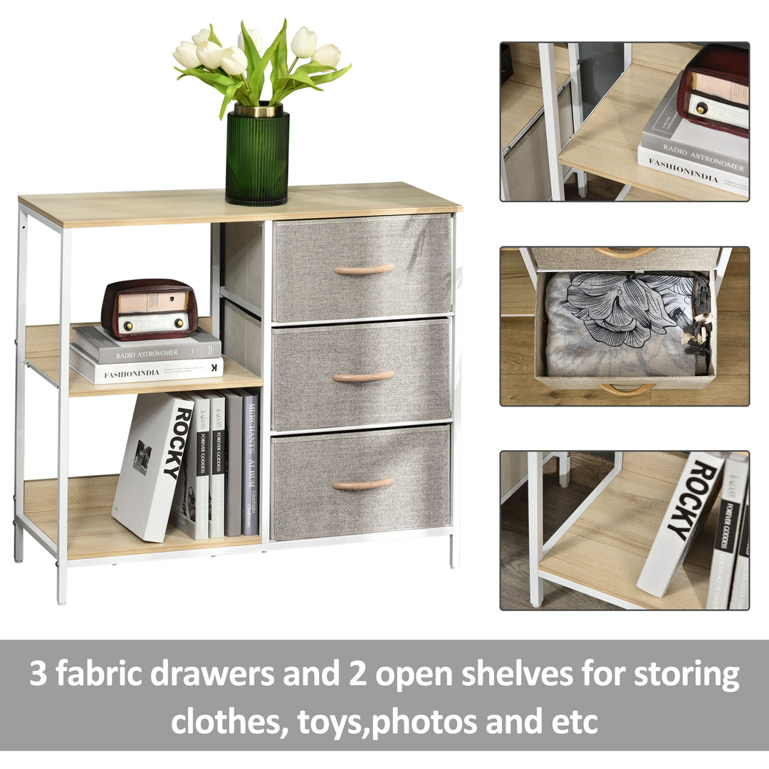MCL Chest of Drawers Storage  Dresser Cabinet Organizer with 3 Fabric Drawers and 2 Display Shelves for Living Room, Bedroom, Hallway, Beige