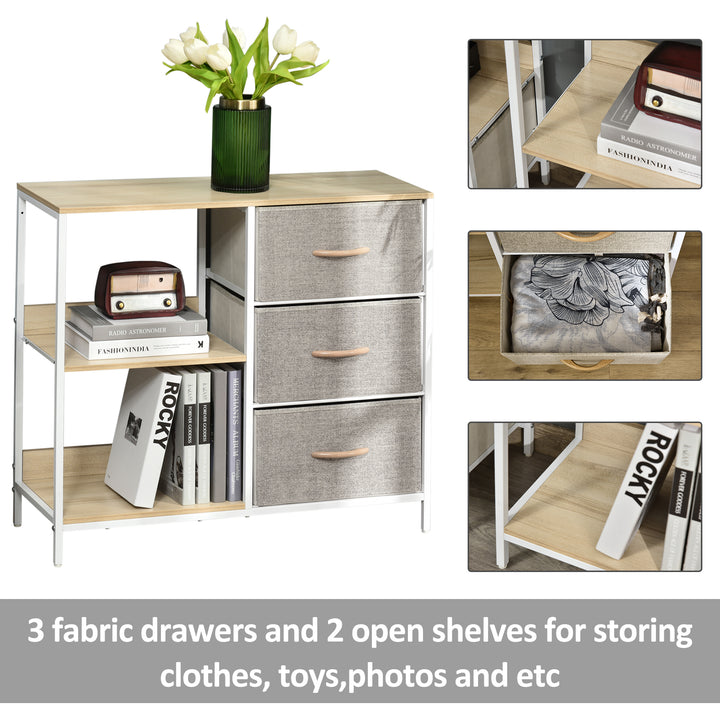 MCL Chest of Drawers Storage  Dresser Cabinet Organizer with 3 Fabric Drawers and 2 Display Shelves for Living Room, Bedroom, Hallway, Beige