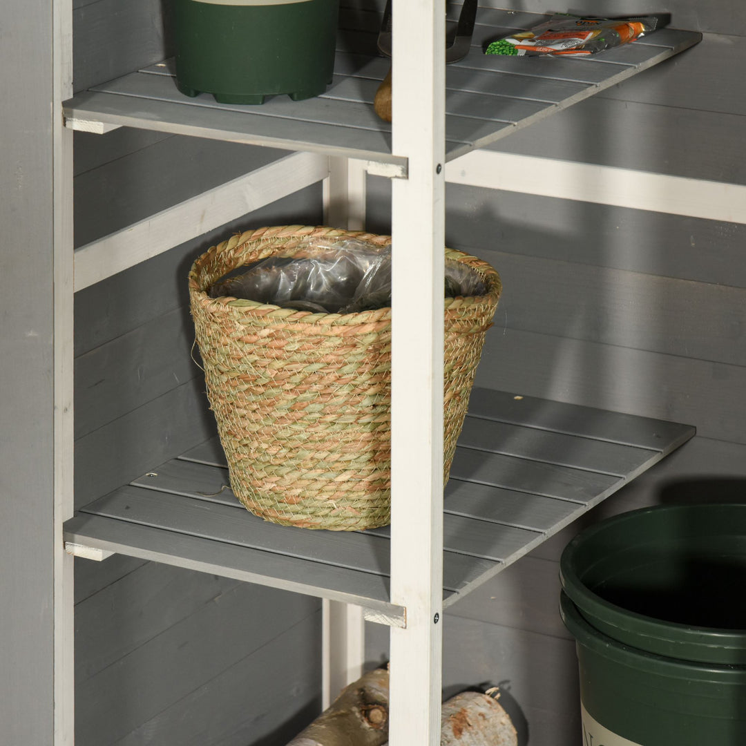 Wooden Small Shed, Garden Storage Shed with Shelves and Bolt Latch, 75L x 56W x115H cm, Grey