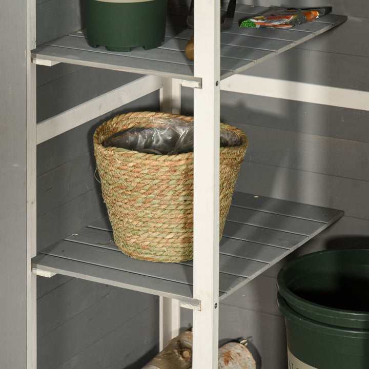 Wooden Small Shed, Garden Storage Shed with Shelves and Bolt Latch, 75L x 56W x115H cm, Grey