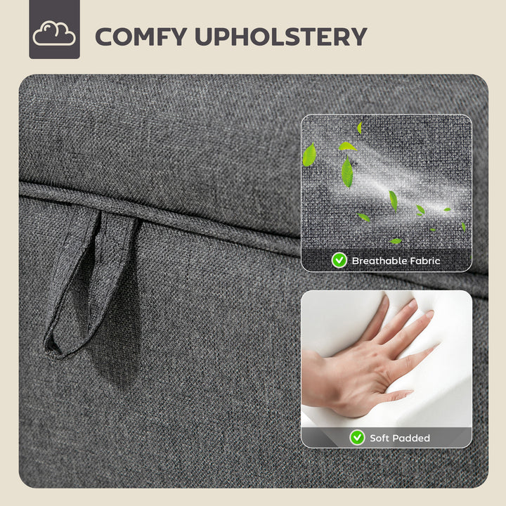 MCL 16L Linen Storage Ottoman Padded Footstool with Rubberwood Legs for Storage Box, Bed End, Shoe Bench, Seating, Charcoal Grey