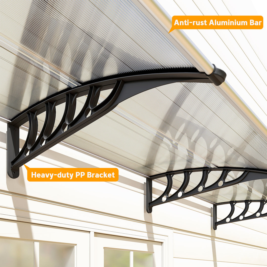 Front Door Canopy, Outdoor Awning, 303 x 96cm Rain Shelter for Window, Porch and Front/Back Door, Clear