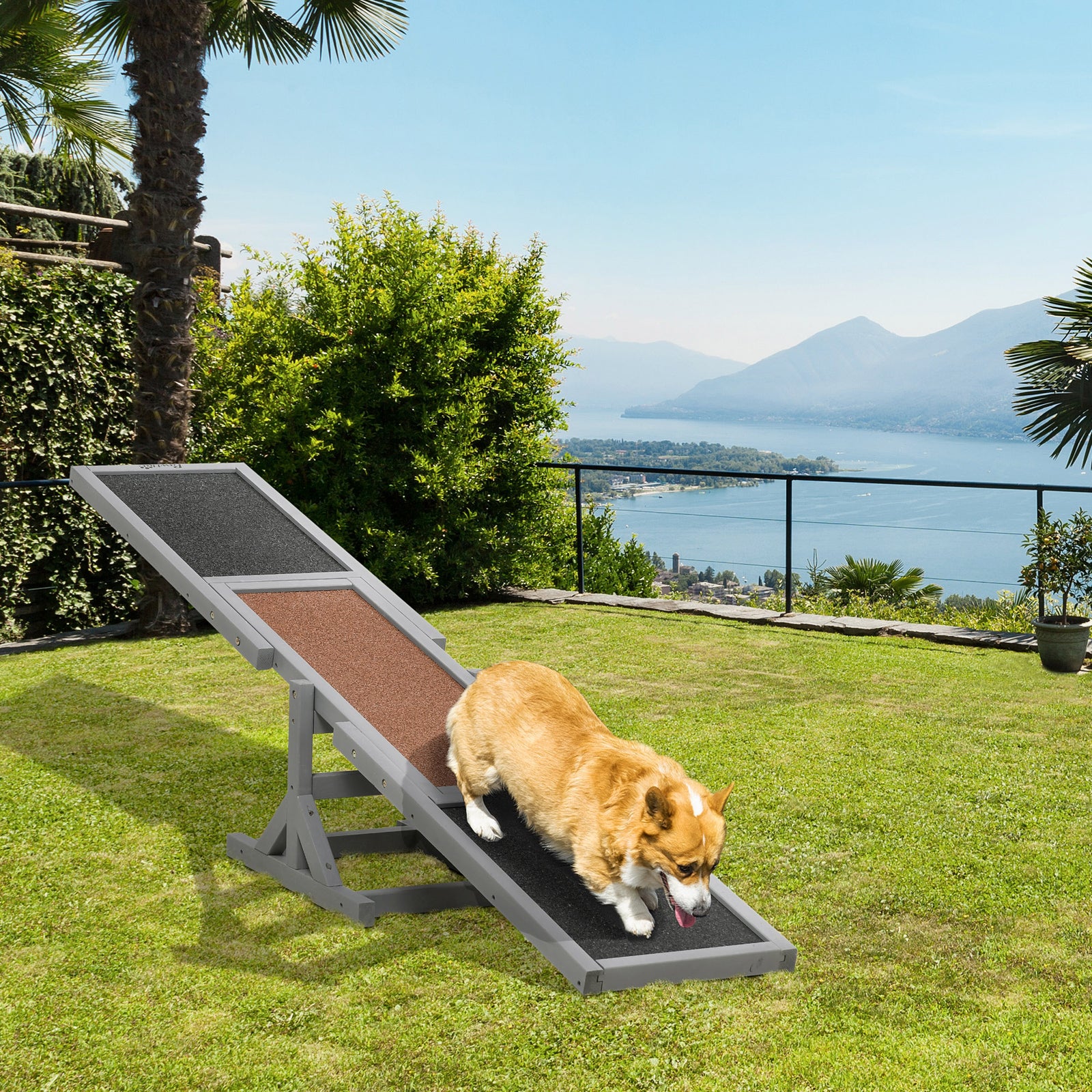 Wooden Pet Seesaw for Big Dogs, Dog Agility Equipment with Anti-Slip Surface - Grey