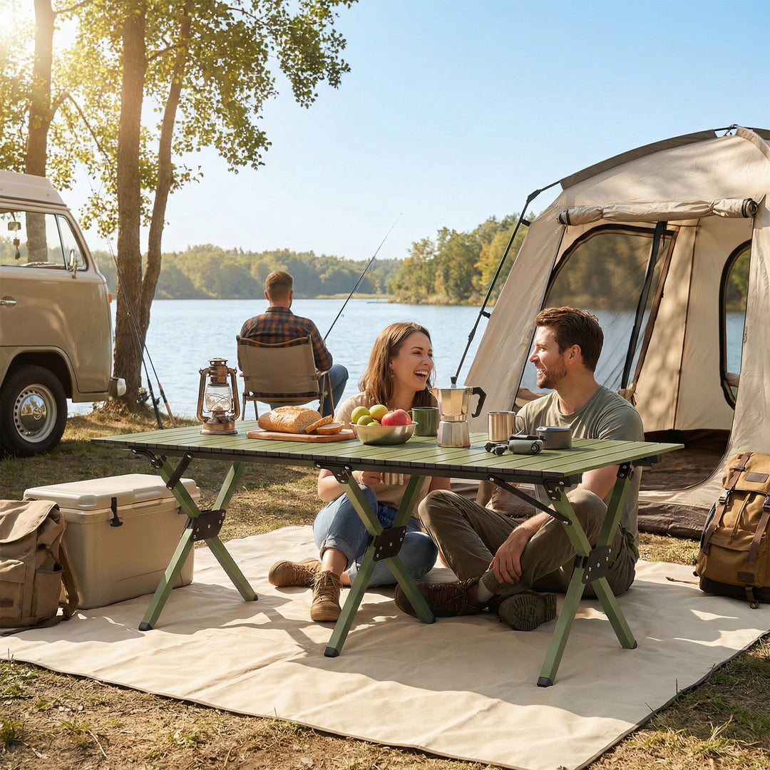 4ft Folding Camping Table, Waterproof Picnic Table with Roll Up Top, C