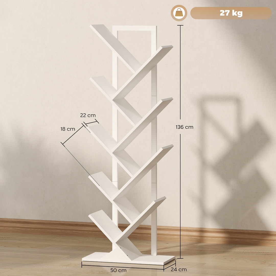 9-Tier Tree Bookshelf, Industrial Free Standing Bookcase with Steel Fr