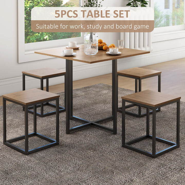 HOMCOM 5 PCS Industrial Table & Stool Set w/ Metal Frame Home Dining Stylish Square Compact Seating Chair Beautiful Cool Black Brown