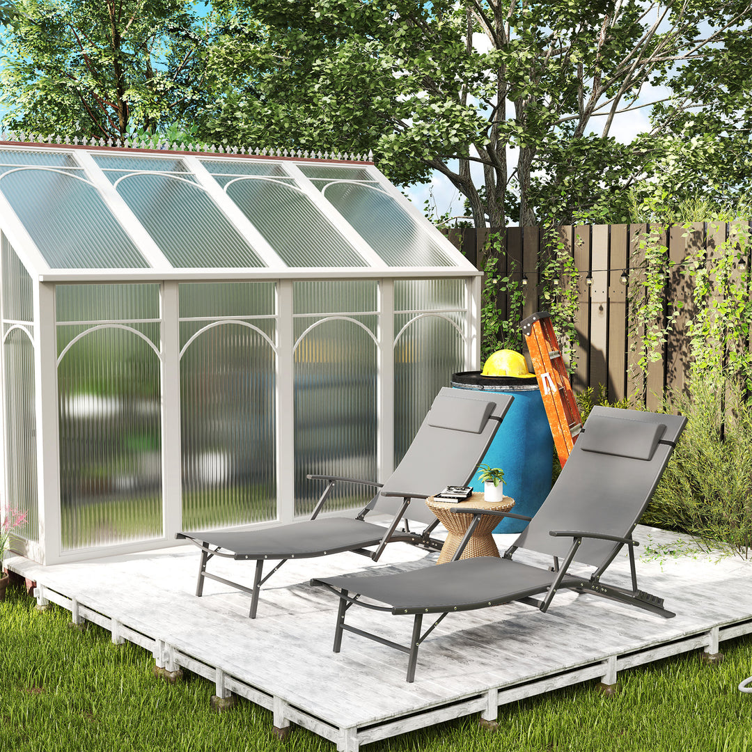 Set of Two Adjustable Back Sun Loungers - Grey