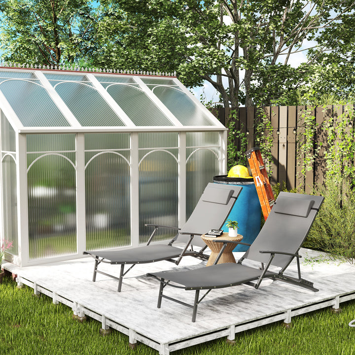 Set of Two Adjustable Back Sun Loungers - Grey