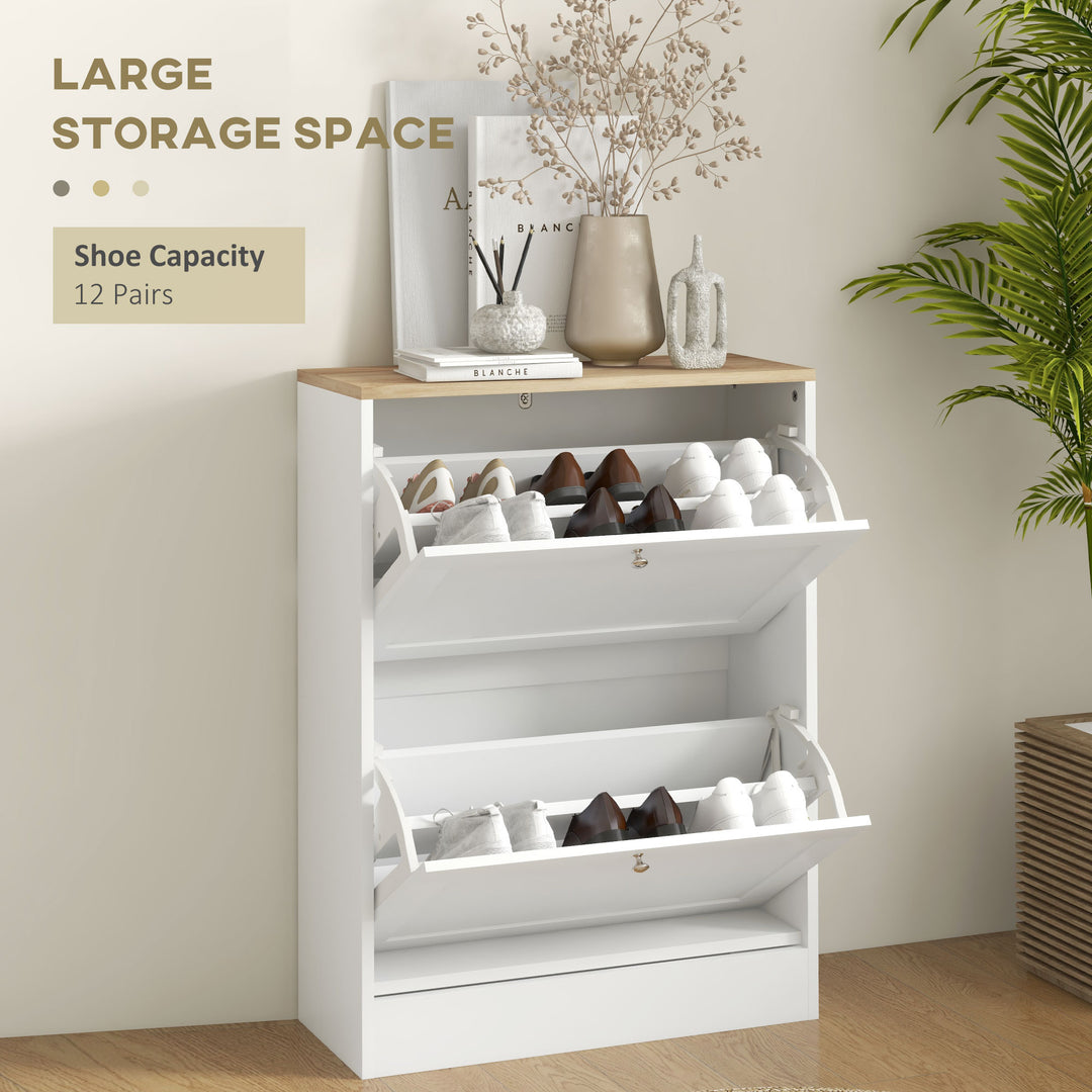 Two Flip Drawer Shoe Cabinet - White