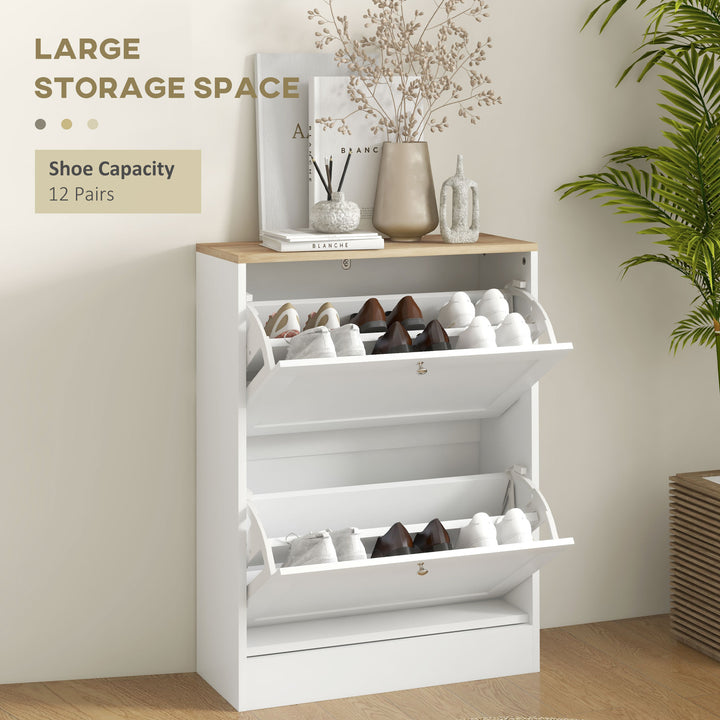 Two Flip Drawer Shoe Cabinet - White