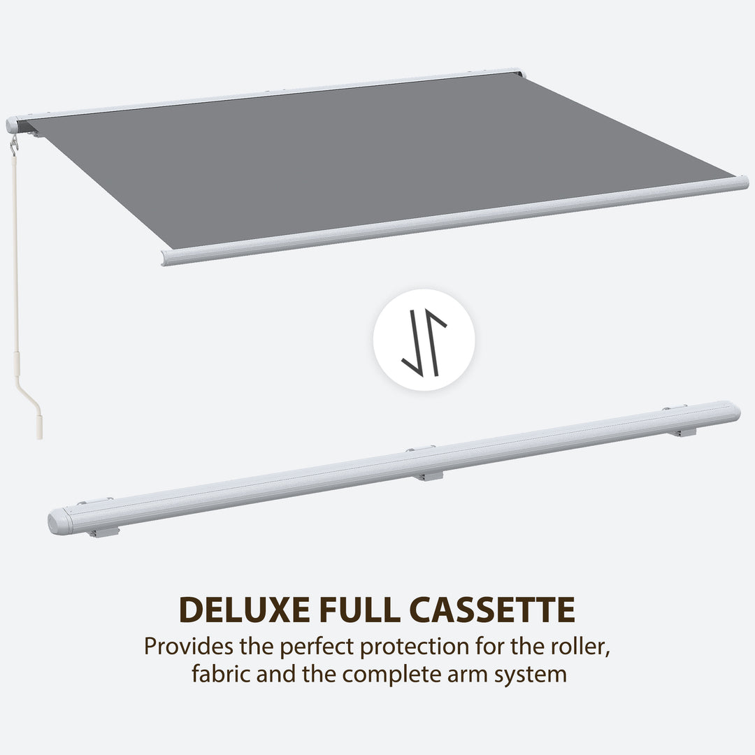 Outsunny 4 x 3 m Full Cassette Electric/Manual Retractable Awning with LED Light and Remote Controller, Sun Canopies for Patio Door Window, Grey