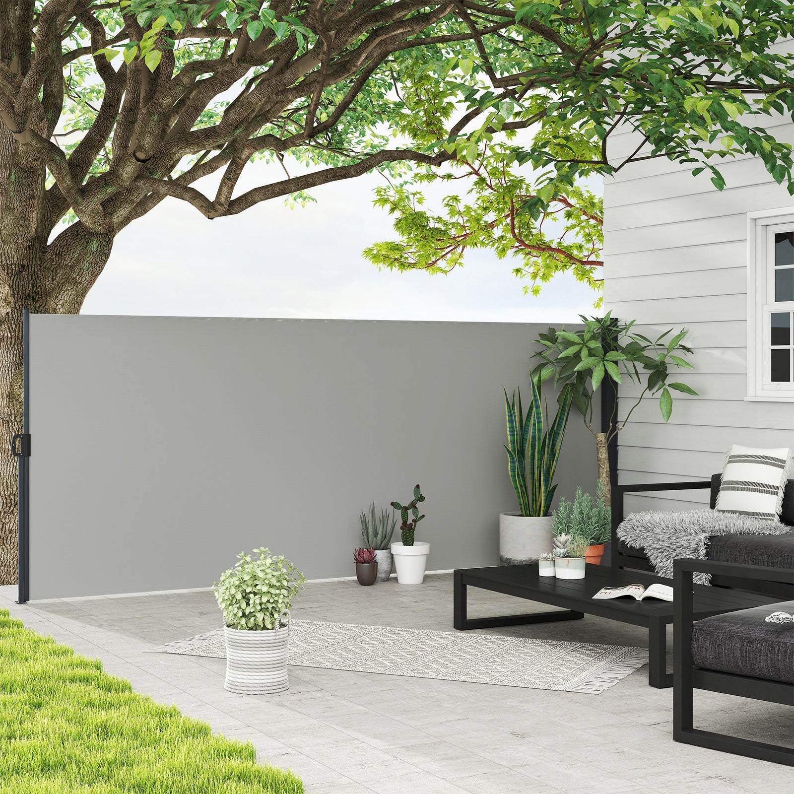 400 x x 160cm Retractable Side Awning - Light Grey