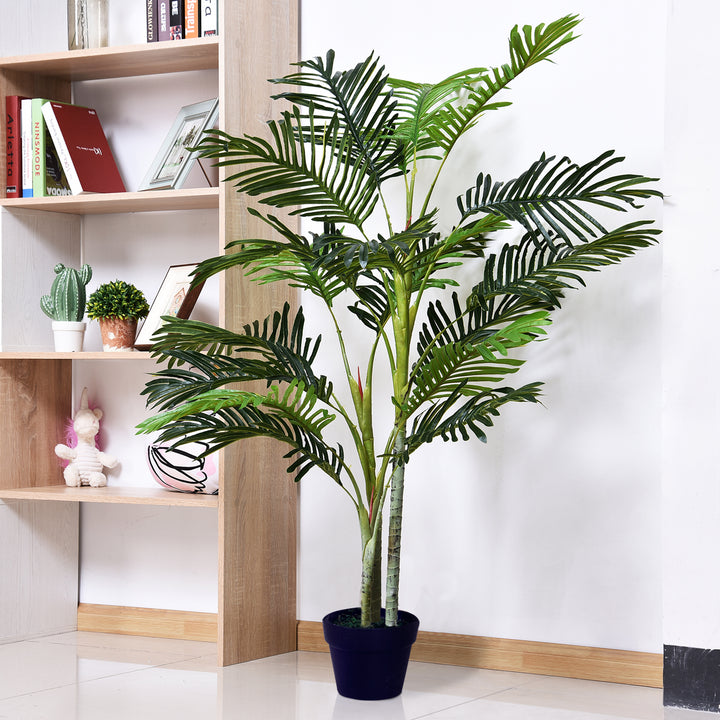 Outsunny 150cm(5ft) Artificial Palm Tree Decorative Indoor Faux Green Plant w/Leaves Home Décor Tropical Potted Home Office | Aosom UK