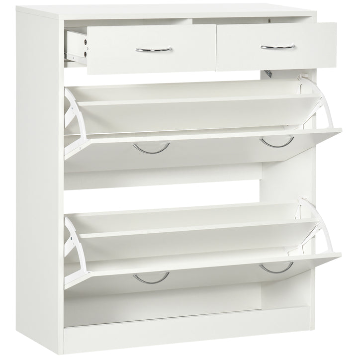 HOMCOM Shoe Cabinet Narrow Storage with 2 Flip Drawers, Adjustable Shelves, for 12 Pairs, Space Saving, White | Aosom UK