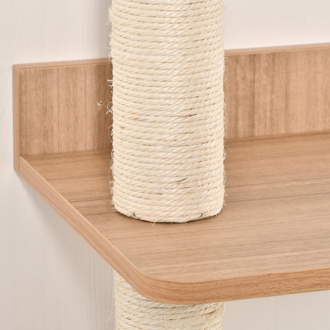 Wall-Mounted Cat Tree, with Cat House, Bed, Scratching Post - Beige
