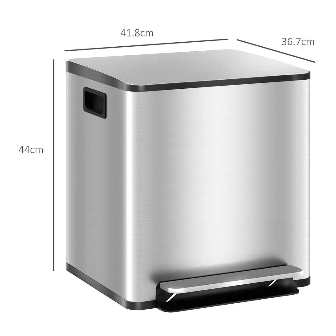 30L Dual Compartment Stainless Steel Bin, with Deodoriser Holders - Si