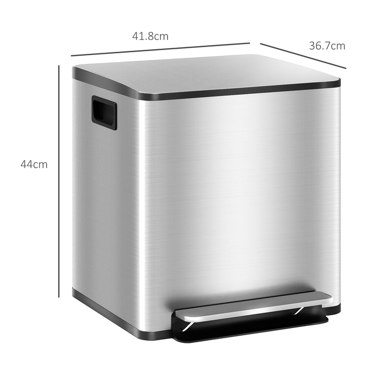 30L Dual Compartment Stainless Steel Bin, with Deodoriser Holders - Si