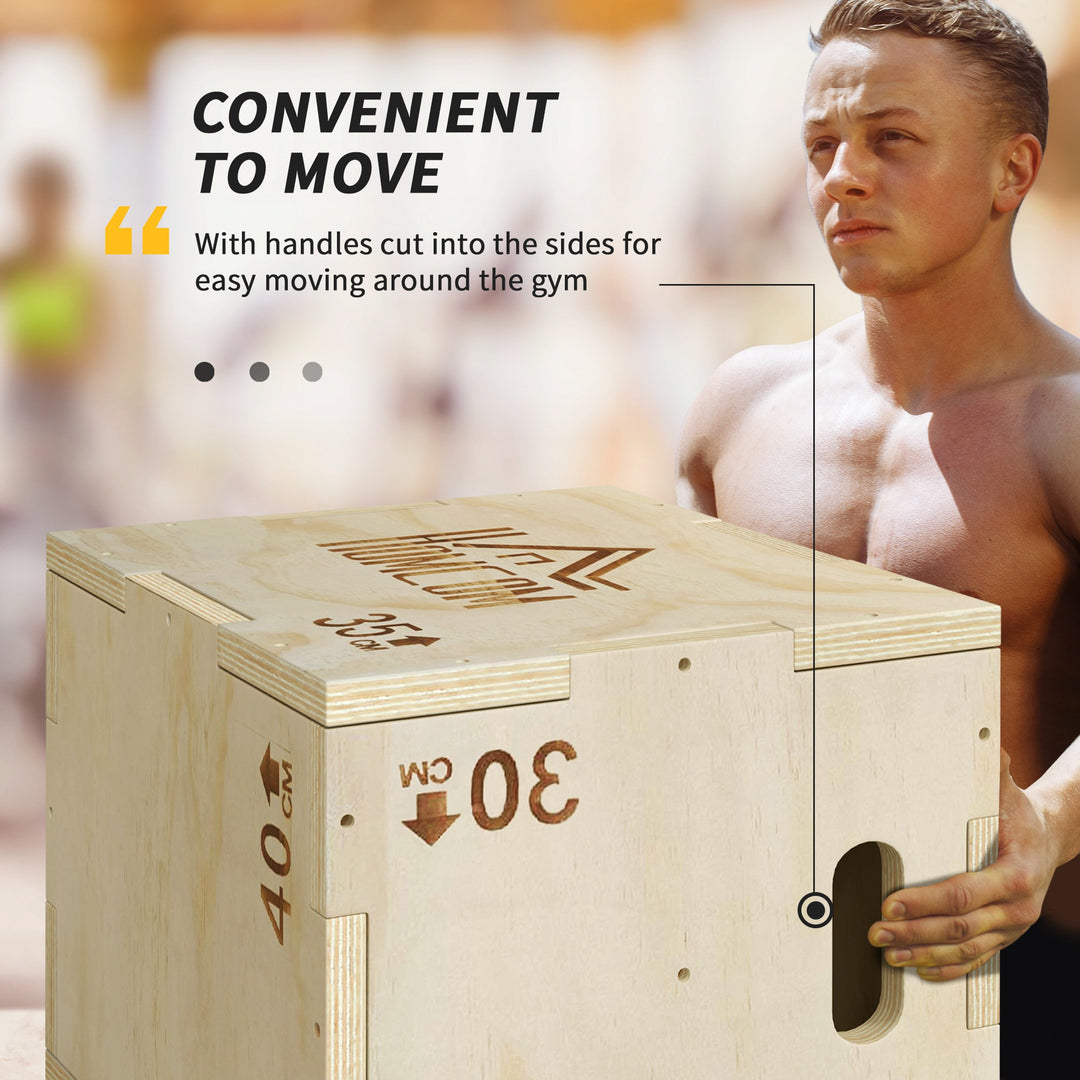 3-in-1 Wooden Plyo Box, Plyometric Jump Box with Handle Openings for H