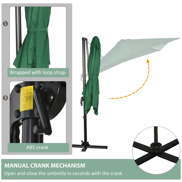 Square Umbrella Parasol W/360° Rotation, 245Lx245Wx248H cm-Green