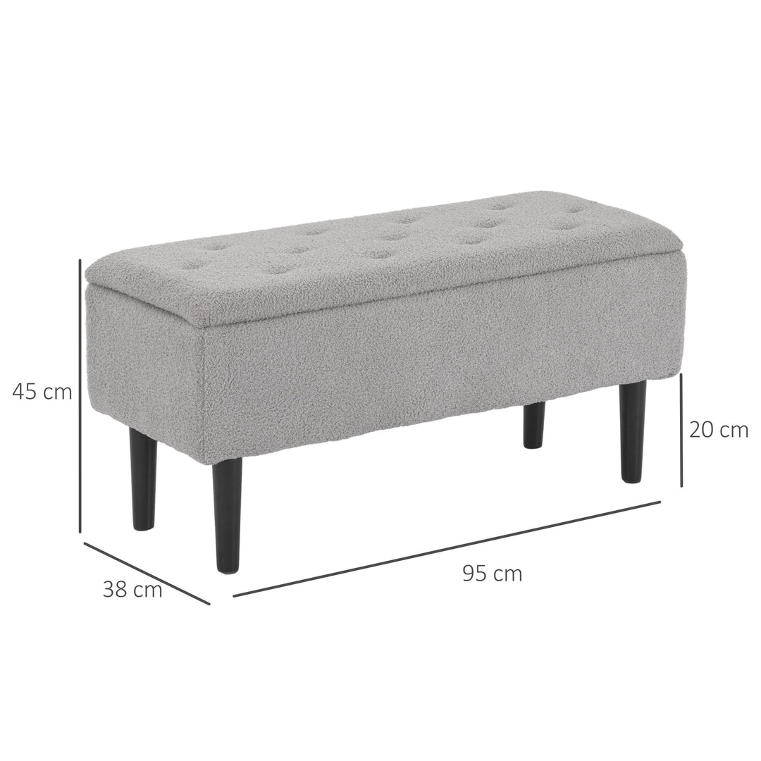 HOMCOM 15" Modern Ottoman Storage Box with Wooden Legs, 47L Storage Ottoman Holds up to 120KG, for Living Room, Bedroom, Grey