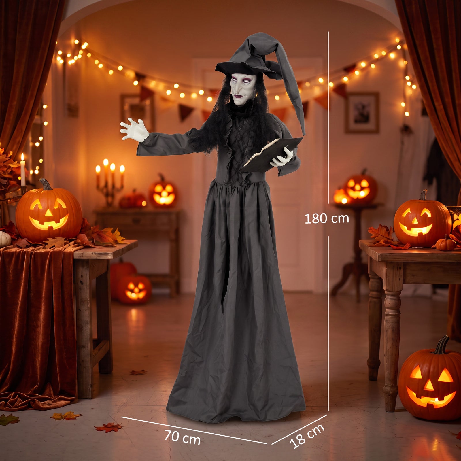 180cm Life Size Animated Witch Halloween Decorations Outdoor Indoor, S