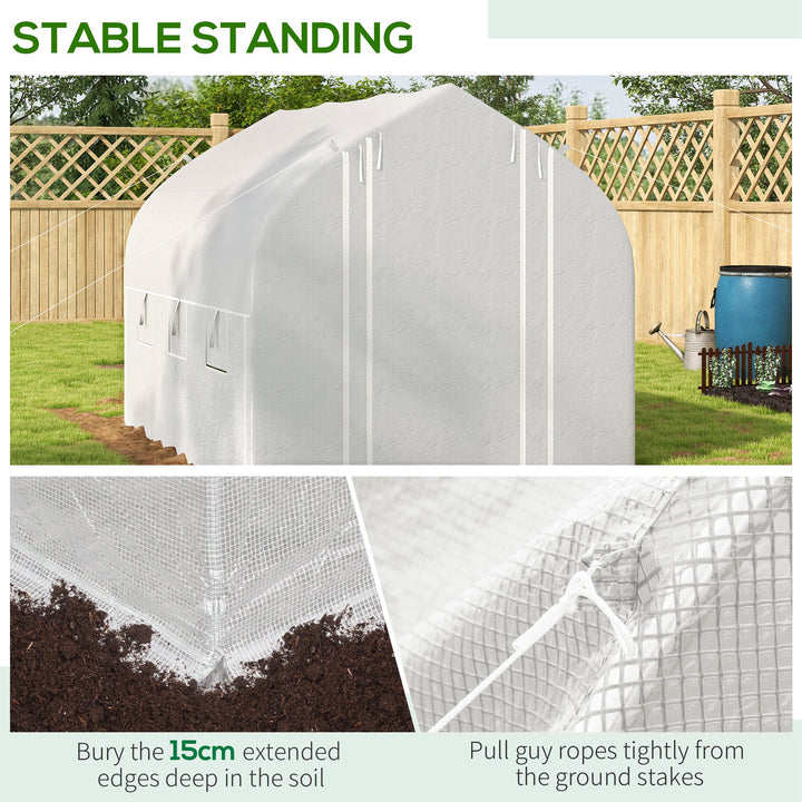 3 x 2(m) Walk-in Polytunnel Greenhouse, Zipped Roll Up Sidewalls, Mesh Door, 6 Mesh Windows, Tunnel Warm House Tent with PE Cover, Complimentary Plant Labels and Gloves, White