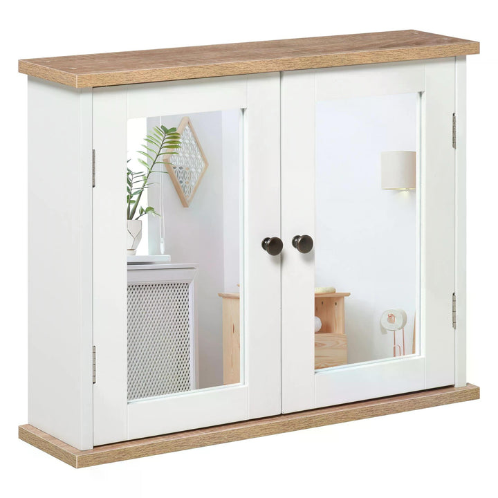 Kleankin Mirror Cabinet for Bathroom Mirror Cupboard Wall Mounted Storage Cupboard with Double Door and Adjustable Shelf, White