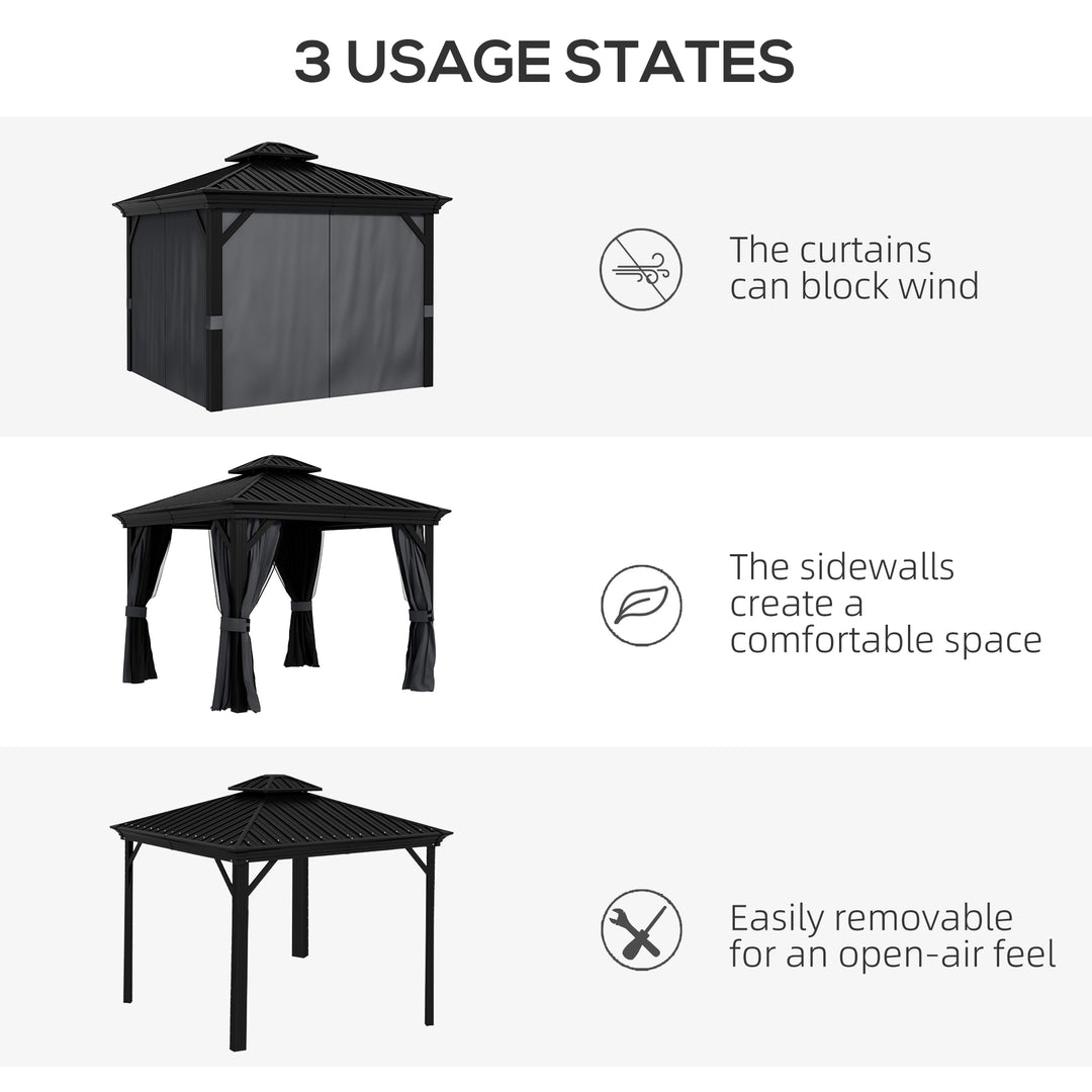 3.65 x 3m Aluminium Hardtop Gazebo, with Accessories - Dark Grey