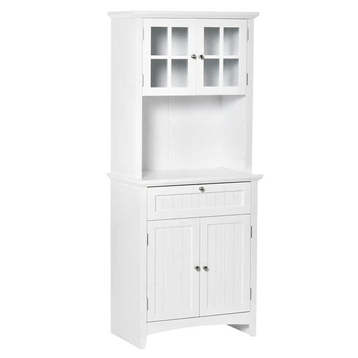 MCL Kitchen Cupboard, Wooden Storage Cabinet with Framed Glass Door, Drawer, Microwave Space for Dining and Living Room, White