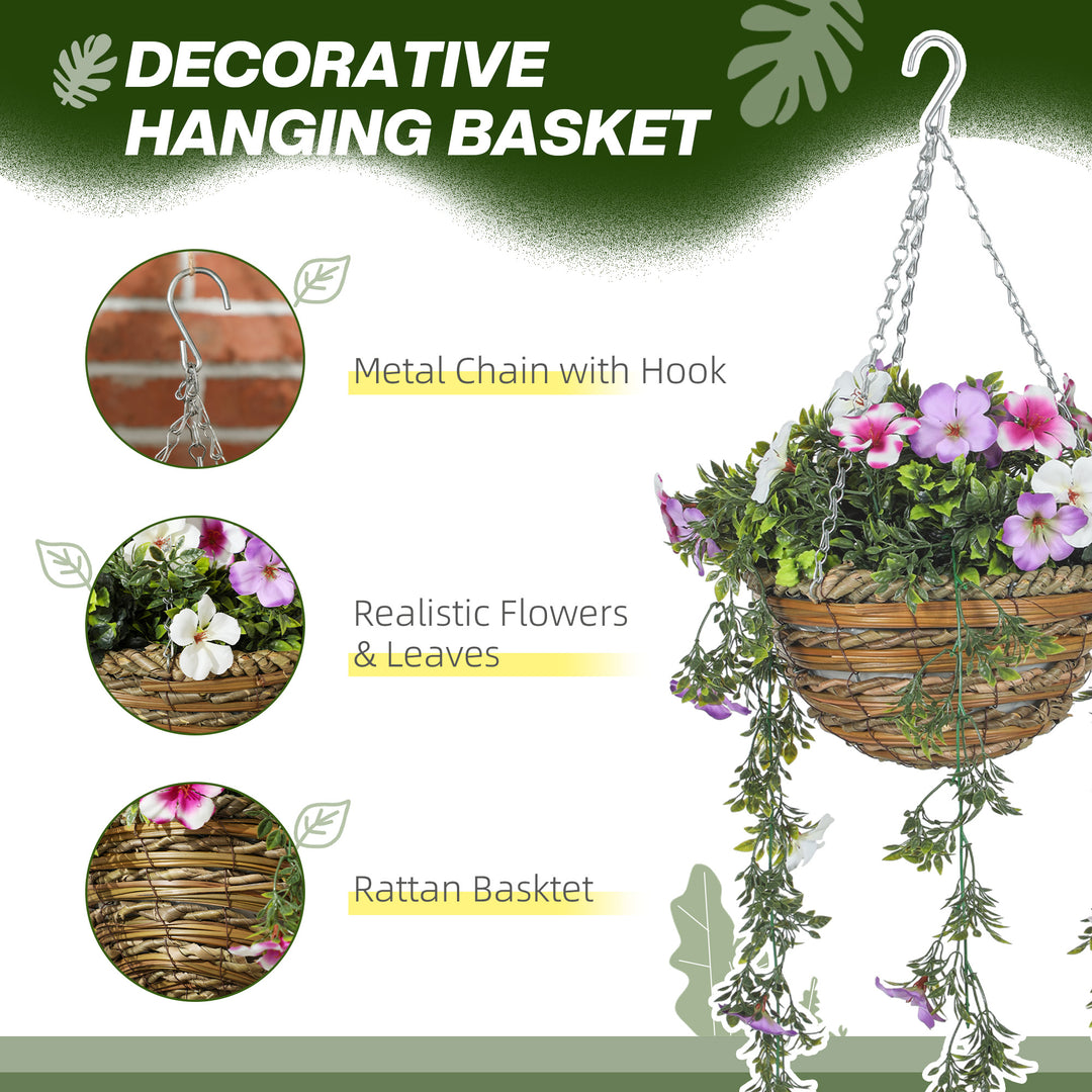 Set of 2 Decorative Artificial Plants, Faux Silk Azalea Flowers in Hanging Baskets, Fake Plants for Home Indoor Outdoor Decor, Pink and White