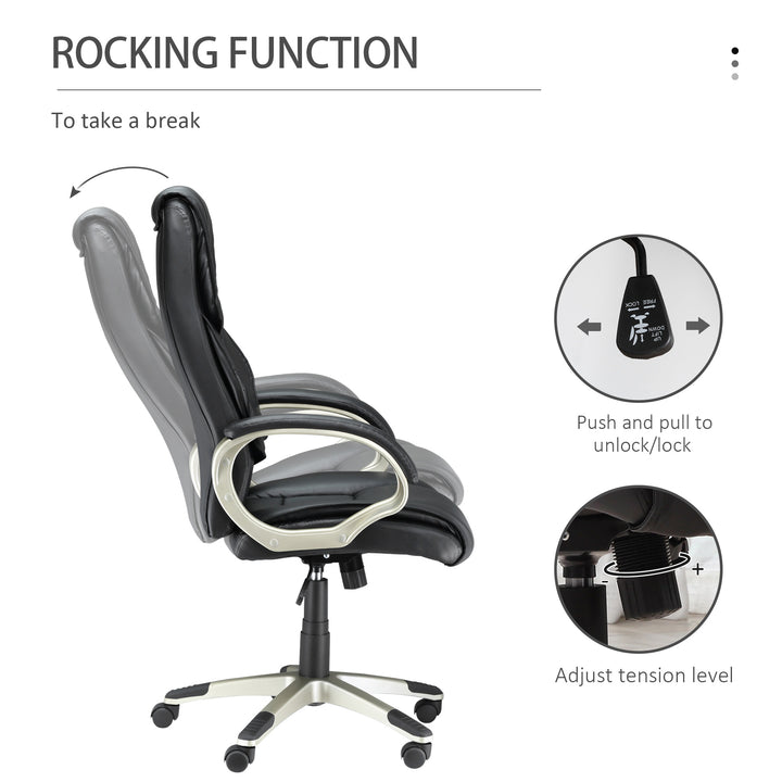 HOMCOM Computer Desk Chair, High Back Swivel Chair, Faux Leather, Adjustable Height, Rocking Function, Black