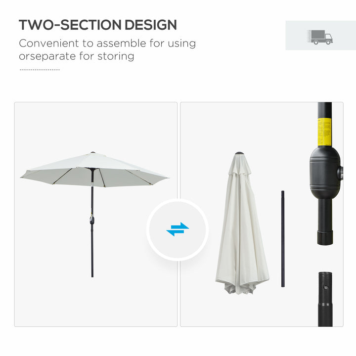 2.7M Garden Parasol Umbrella with Glass Fibre Ribs and Aluminium Frame, Tilting Sun Shade Shelter Canopy, Cream White