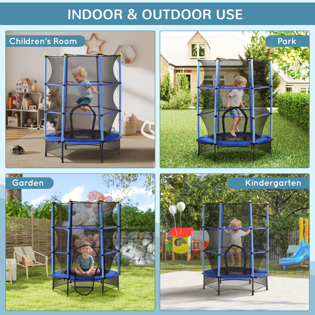 4.6FT/55" Kids Trampoline with Safety Enclosure, Outdoor Indoor Use, for Ages 3-10 Years, Blue