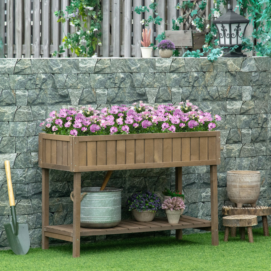 Wooden Herb Planter Raised Bed Container Garden Plant Stand Bed 8 Boxes 110L x 46W x 76Hcm Brown