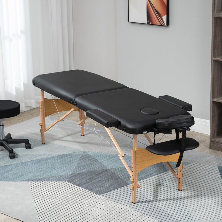 HOMCOM Portable Massage Bed, Folding Spa Beauty Massage Table with 2 Sections, Carry Bag and Wooden Frame, Black