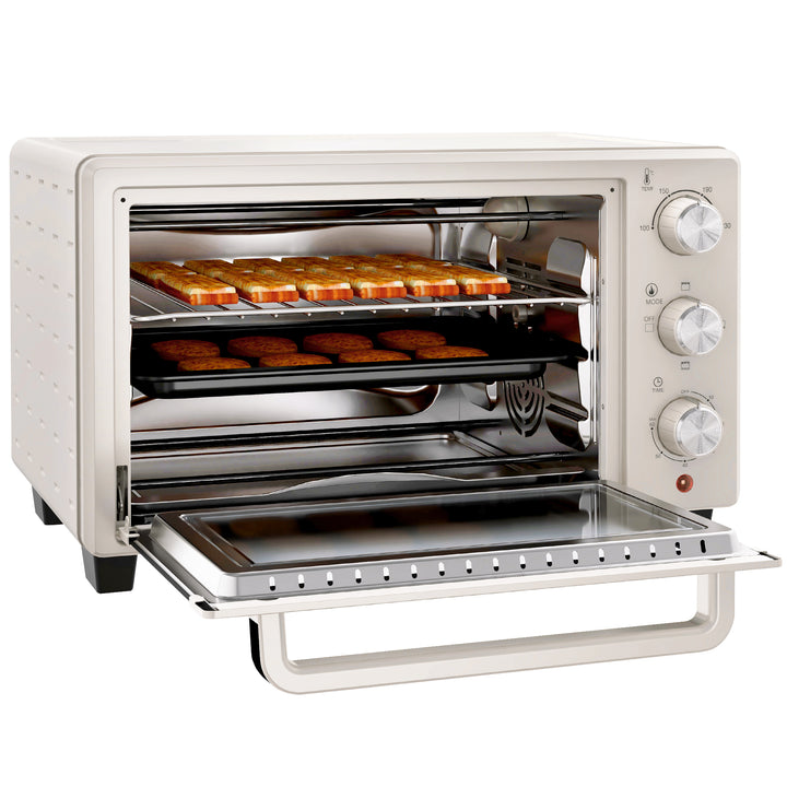 HOMCOM Mini Oven, 21L Countertop Electric Grill, Toaster Oven with Adjustable Temperature, Timer, Baking Tray and Wire Rack, 1400W, Cream | Aosom UK