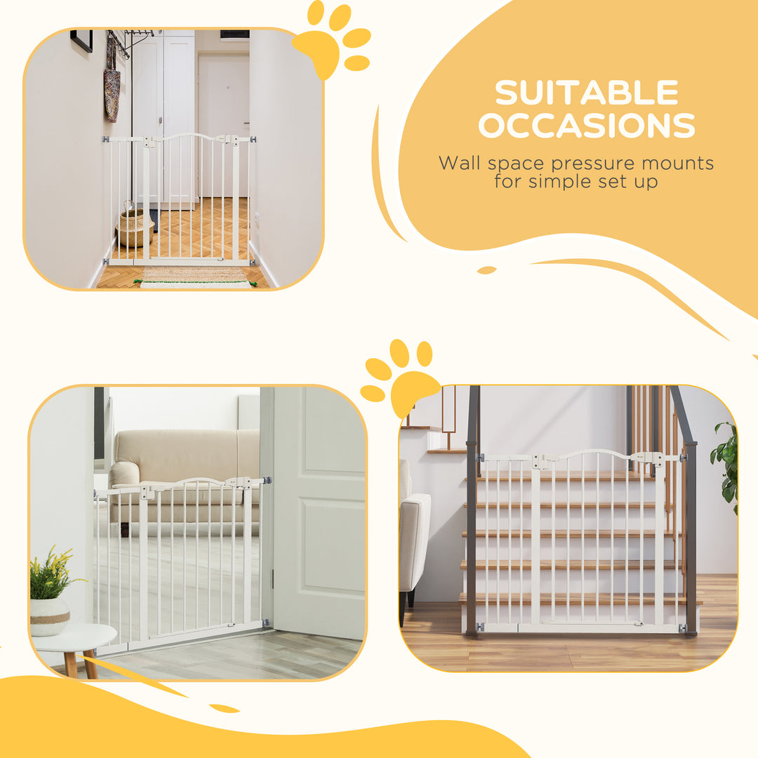 PawHut Adjustable Safety Pet Gate, Metal, Auto-Close Feature, Pressure Mount, 74-94cm, White | Aosom UK