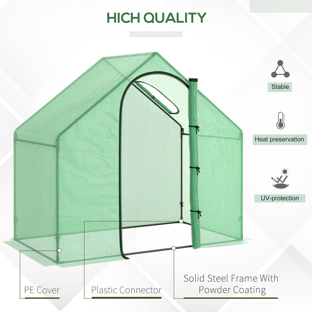 MCL Walk In Tomato Greenhouse Garden Outdoor Mini Greenhouse Flower Planter Steel Frame with Zipped Door & Window, PE Cover, 180 x 100 x 168CM, Green