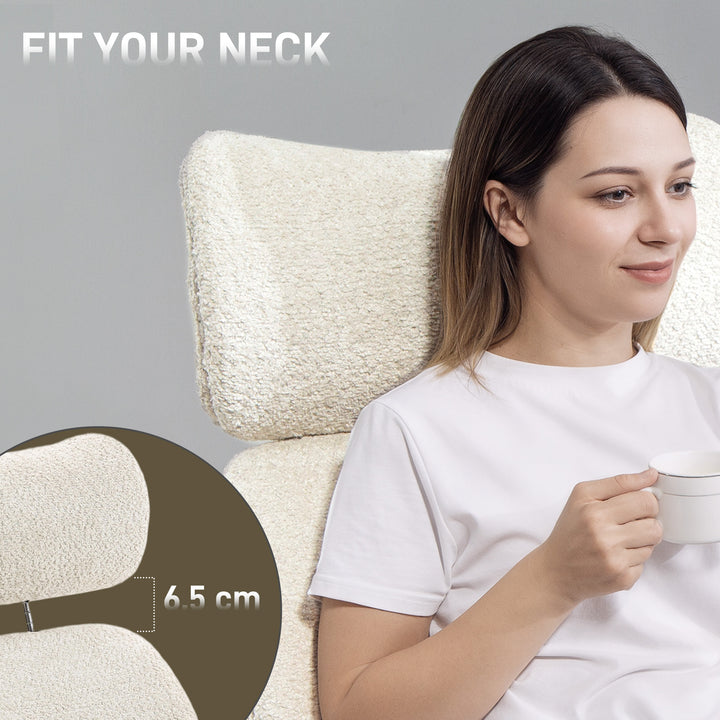 Office Chair with Adjustable Headrest, Spring Pack, Curved Line, Boucle Fabric - Pale