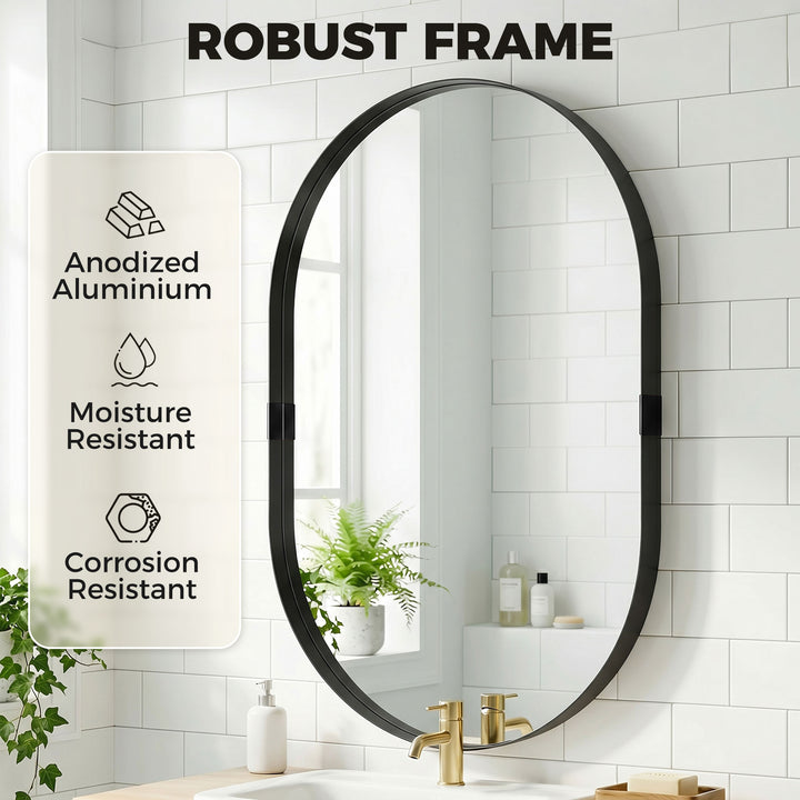 Wall Mirror, Bathroom Mirror with Elevated Aluminium Alloy Frame, 60 x