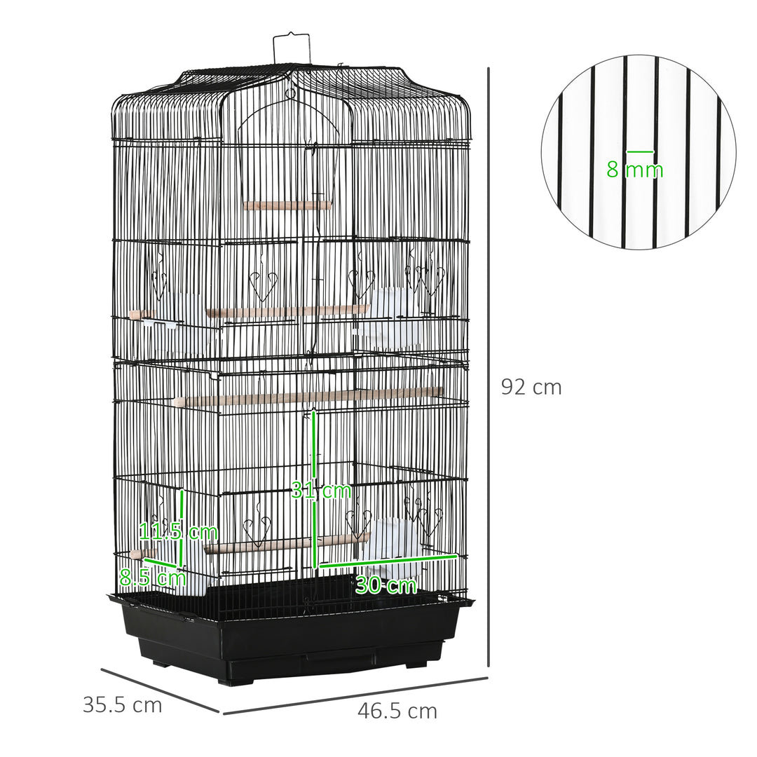 MCL Large Metal Bird Cage with Stand, Perches, Food Bowls, Swing, for Budgies, Parakeets, Black