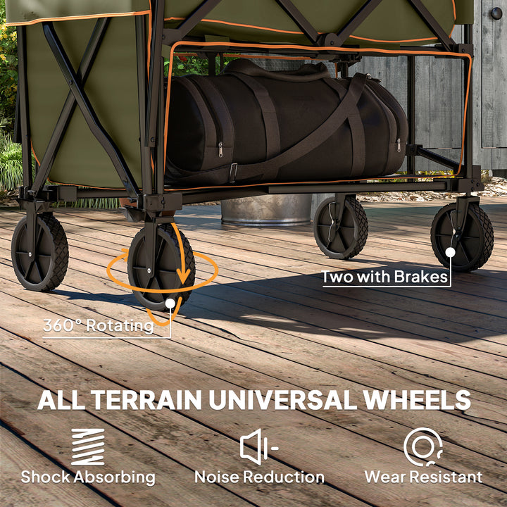 Double Decker Folding Festival Trolley on Wheels, 200KG & 350L Capacity Collapsible Wagon Festival Trolley Cart with 134cm Extended for Camping Sports Shopping Garden and Beach, Grey