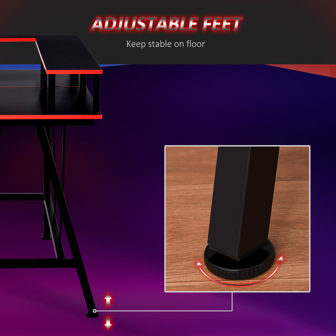 L Shaped Gaming Desk, Corner Computer Desk with Monitor Stand for Home Office, 140 x 130 x 93cm, Black and Red