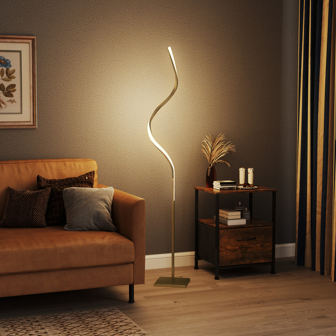LED Floor Lamp with 3 Adjustable Brightness, Modern Dimmable Standing Lamp with Foot Switch for Bedroom, Living Room, Gold Tone