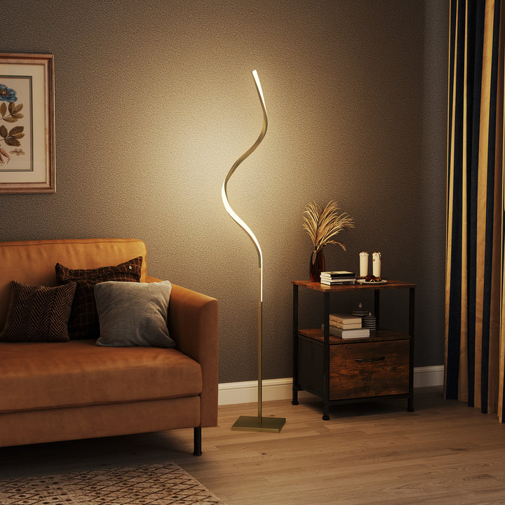 LED Floor Lamp with 3 Adjustable Brightness, Modern Dimmable Standing Lamp with Foot Switch for Bedroom, Living Room, Gold Tone