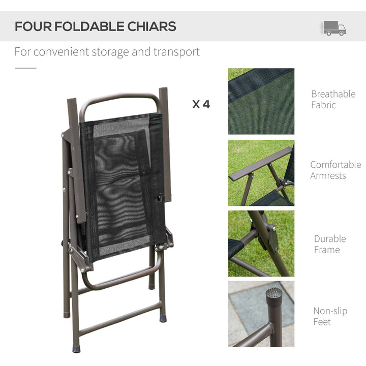 MCL 6 Piece Garden Dining Set with Umbrella, Patio Sets with Parasol with 4 Folding Dining Chairs & Round Tempered Glass Table, Black