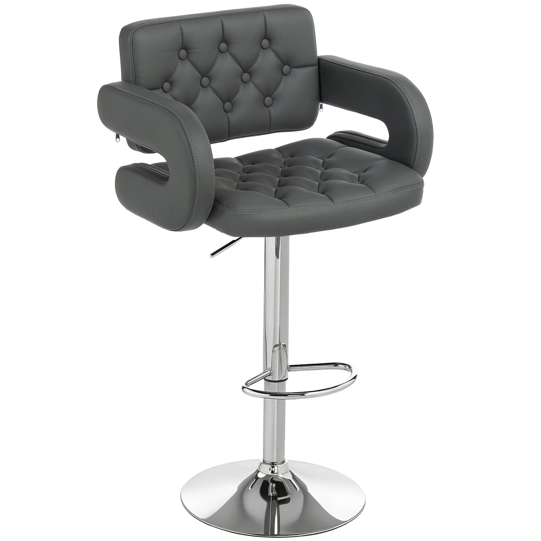 MCL PU Leather Upholstered Swivel Bar Stool, Height Adjustable with Back, Armrest, Footrest, Grey