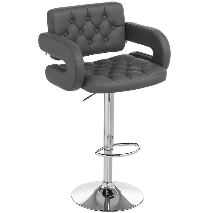 MCL PU Leather Upholstered Swivel Bar Stool, Height Adjustable with Back, Armrest, Footrest, Grey