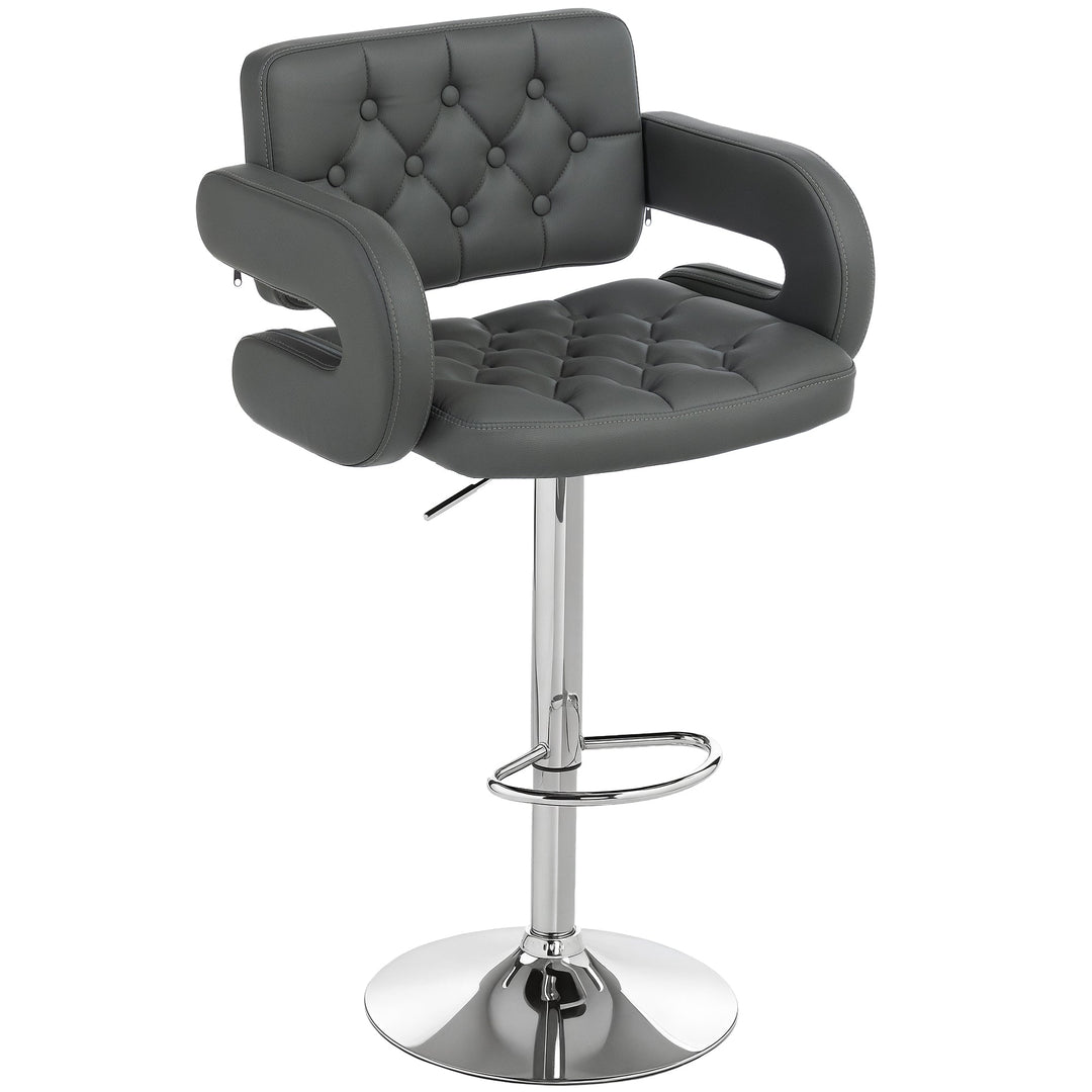 MCL PU Leather Upholstered Swivel Bar Stool, Height Adjustable with Back, Armrest, Footrest