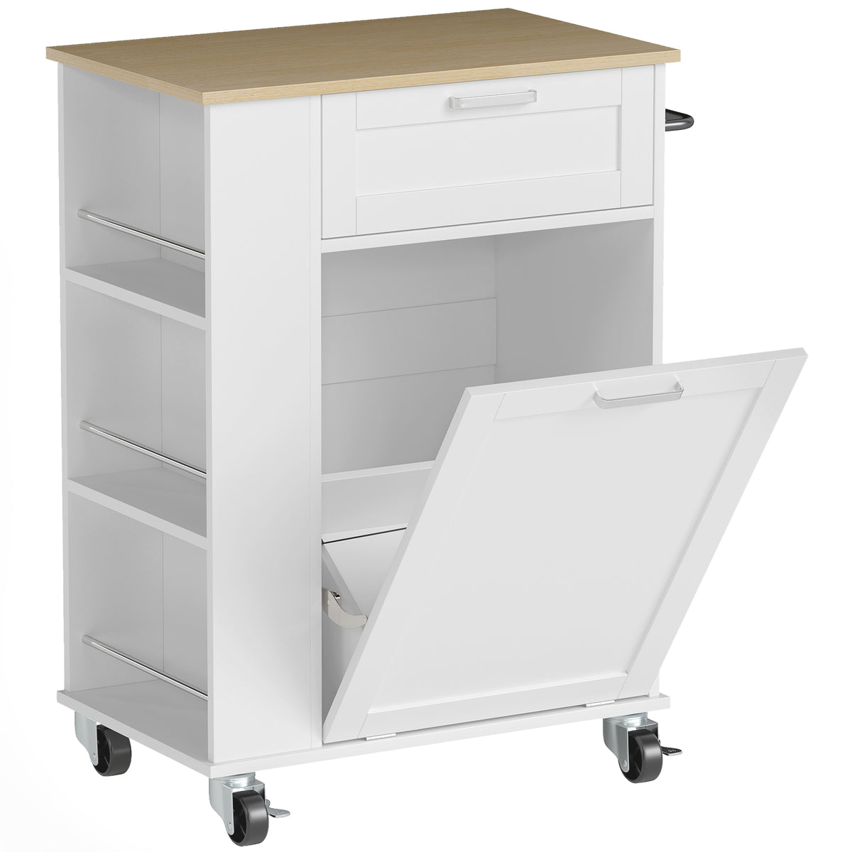 Kitchen Storage Trolley on Wheels, Rolling Kitchen Island with 2